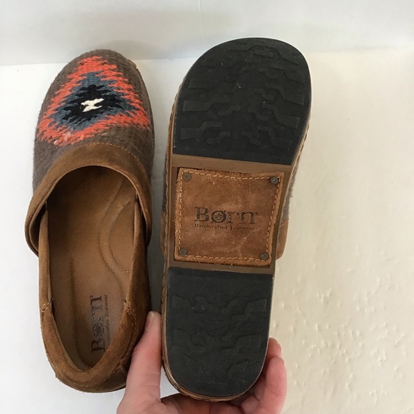 BORN Women's Brown Suede Slip-On Clogs Coral Blue Woven Southwest Accent 9 - Picture 6 of 8